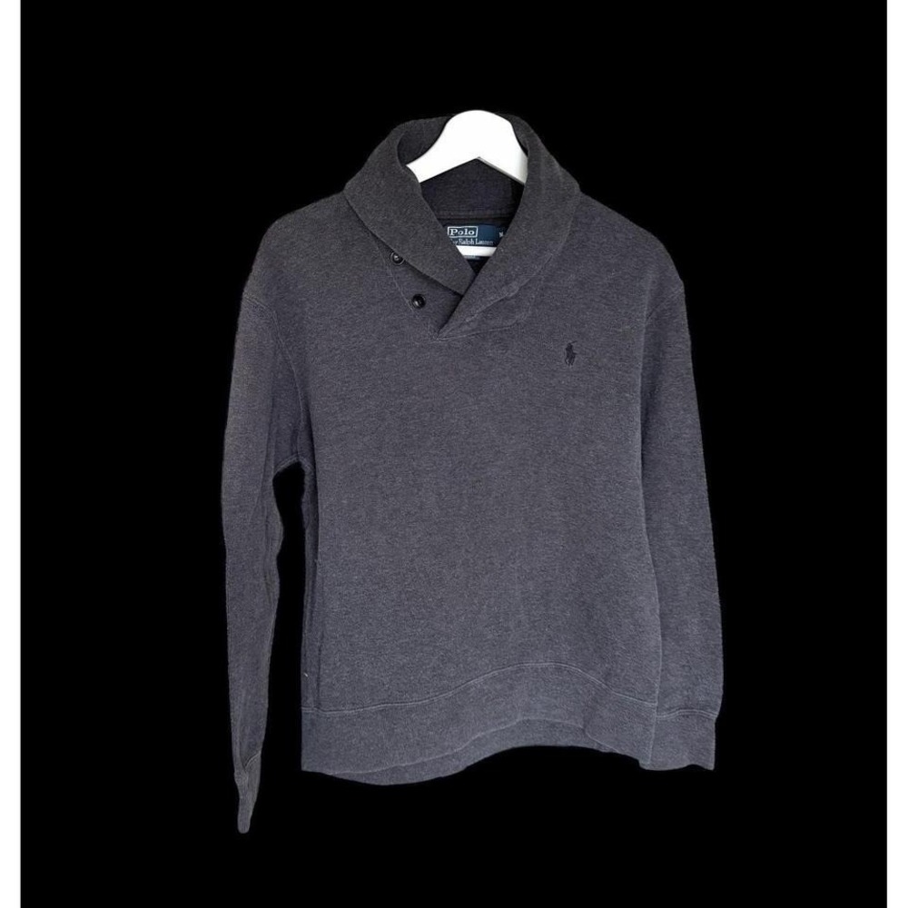 90's Polo Ralph Lauren Men's Med Grey Knit Shawl Collar Sweater Pullover *flaw
